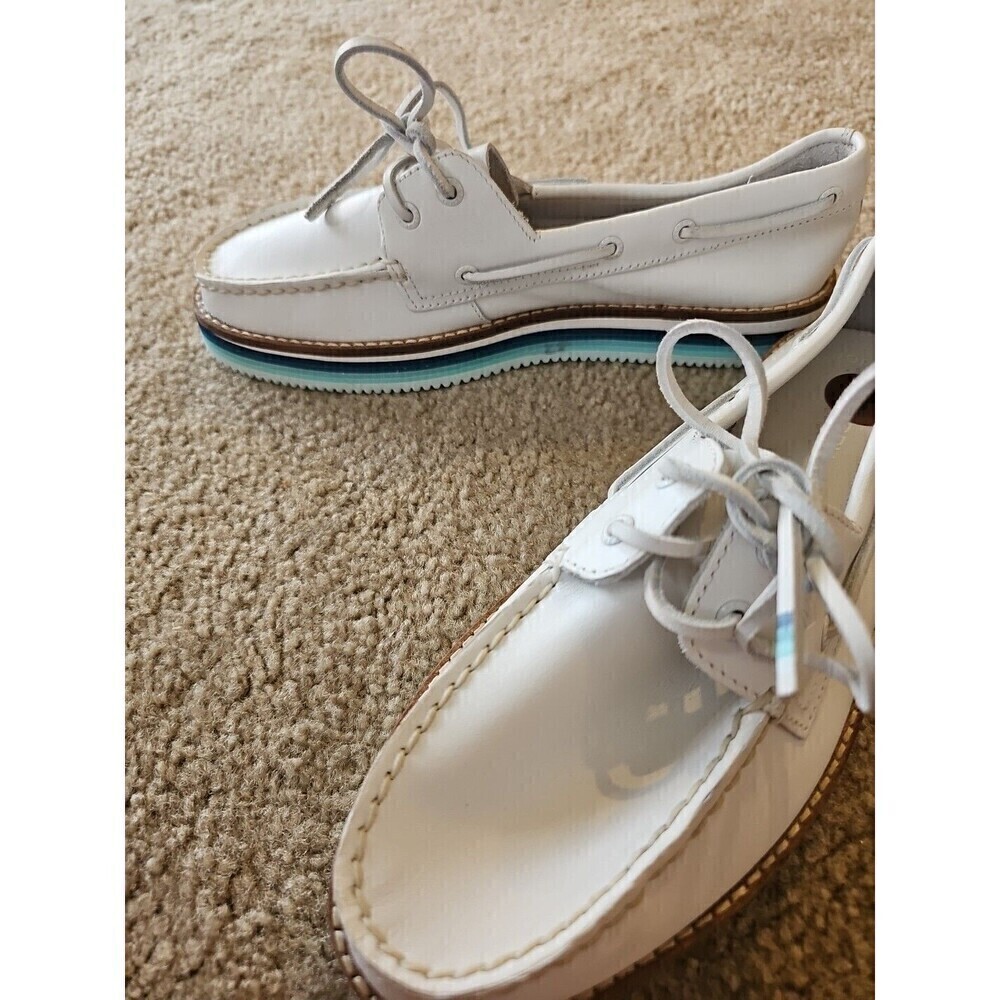 Sperry Women's Ivory Leather Platform Boat Shoe Size 8 - Picture 8 of 8
